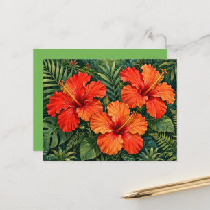 Üppige orange Hibiskus-Dschungelblumen tropisch Postkarte