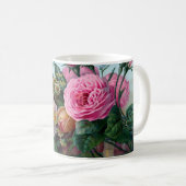 Üppige romantische rosa Rosen botanisch Kaffeetasse (VorderseiteRechts)