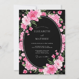 Üppige romantische schwarze Hochzeit Einladung