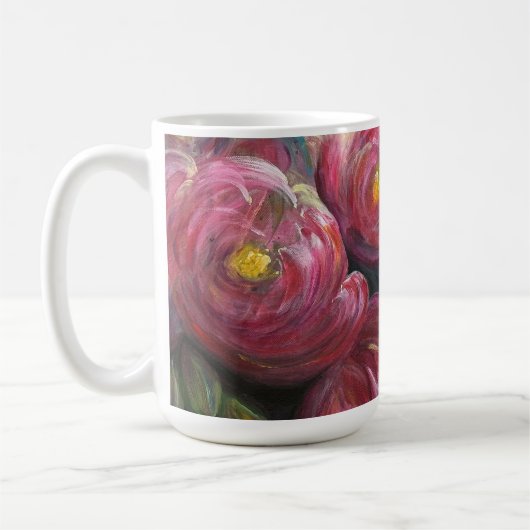 Üppige rosa Blumenmalerei Kaffeetasse (Links)