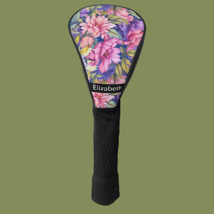 Üppige rosa und violette Blumen Personalisiert Golf Headcover