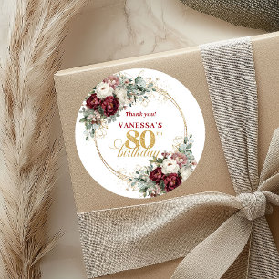 Üppige Rosafarbene Burgunder 80. Geburtstag Aufkle Runder Aufkleber