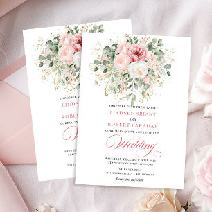 Üppige rosafarbene Florale Goldene Hochzeitseinlad Einladung