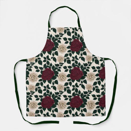 Üppige rote und burgunderrote Rosen mit dunkelgrün Schürze (Vorderseite)