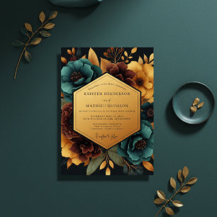 Üppige Teal-Blumenhochzeit Romantik Einladung