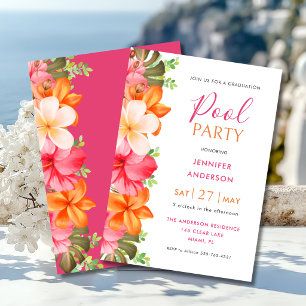 Üppige tropische Blumen-Abschluss-Poolparty Einladung