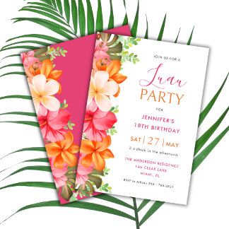 Üppige tropische florale Luau-Geburtstags-Pink Einladung