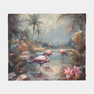 Üppige Vintage-Flamingo-Tropenoase Fleecedecke
