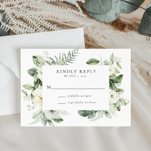 Üppige weiße Blumen und Grün-Hochzeit RSVP Karte