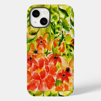 Üppige wilde blühende Korallenblumen Aquarell iPhone 14 Hülle