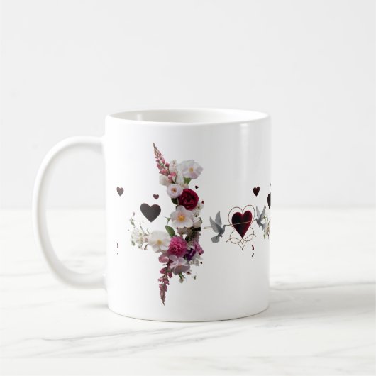 Üppiger Blumencluster Samt-Herzen Klassischer Mugg Kaffeetasse (Links)