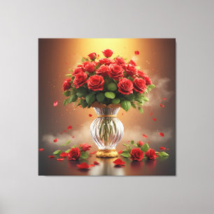 Üppiger Blumenstrauß rote Rosen in eleganter Krist Leinwanddruck