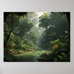 Üppiger grüner tropischer Regenwald-Dschungelfluss Poster