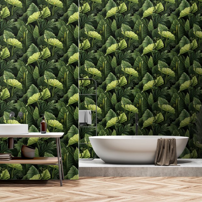 Üppiger grüner tropischer Wald Tapete (Badezimmer)