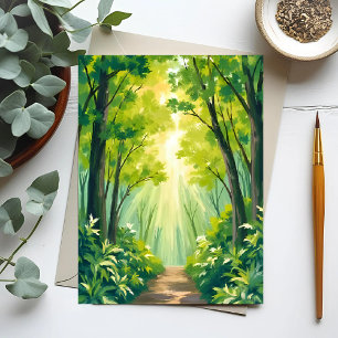 Üppiger grüner Wald Natur Landschaft Aquarell Postkarte