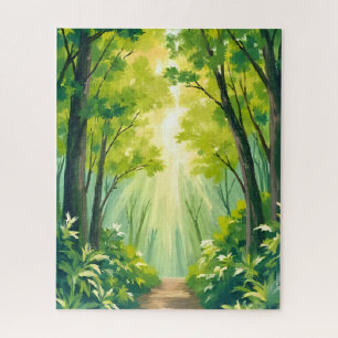 Üppiger grüner Wald   Natur Landschaft Aquarell Puzzle