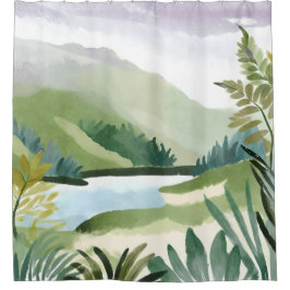 Üppiger Hang | Grüne Aquarell-Naturmalerei Duschvorhang