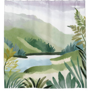 Üppiger Hang Grüne Aquarell-Naturmalerei Duschvorhang