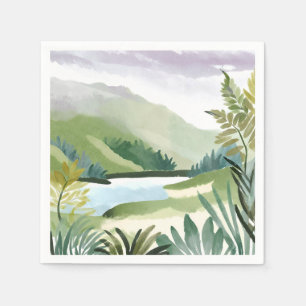 Üppiger Hang Grüne Aquarell-Naturmalerei Serviette
