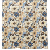 Üppiger Navy-Blauer Elfenbein-Blumen-Boho-Hausvorh Duschvorhang (Vorderseite)