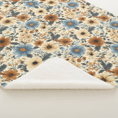 Üppiger Navy-Blauer Elfenbein-Blumen-Boho-Heimschm Sherpadecke (3/4)