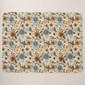 Üppiger Navy-Blauer Elfenbein-Blumen-Boho-Heimschm Sherpadecke (Vorderseite (Horizontal))