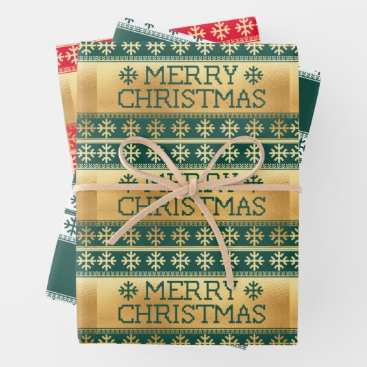 Üppiger Pullover Frohe Weihnachts Strickmuster Geschenkpapier Set (Beispiel)
