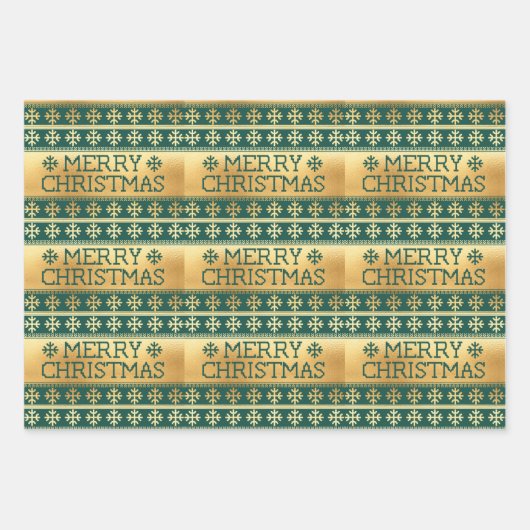 Üppiger Pullover Frohe Weihnachts Strickmuster Geschenkpapier Set (Vorderseite)