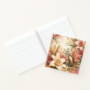 Üppiger Rosa- und Gold-Wasserfarben-Liliengarten Notizblock