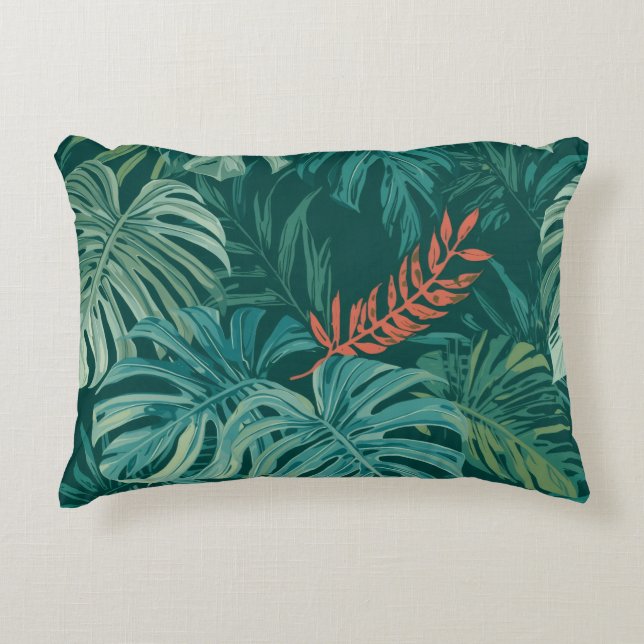 Üppiger Smaragd-Jungle-Print Dekokissen (Vorderseite)