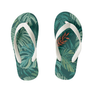 Üppiger Smaragd-Jungle-Print Kinderbadesandalen
