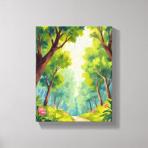 Üppiger Waldspaziergang Grüne Natur Aquarell Leinwanddruck