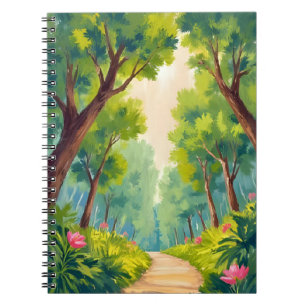 Üppiger Waldspaziergang Grüne Natur Aquarell Notizblock