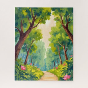 Üppiger Waldspaziergang   Grüne Natur Aquarell Puzzle