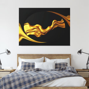 Üppiger Wirbel Flüssiges Gold Schwarzes Monochrom  Leinwanddruck