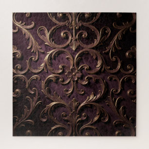 Üppiges Barock-Rollenmuster Tiefes Purpur Gold Puzzle