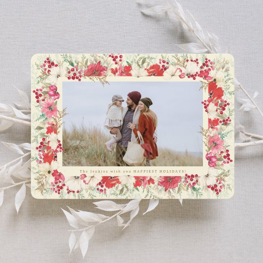 üppiges blumenschönes Weihnachtsfest botanisches F Feiertagskarte