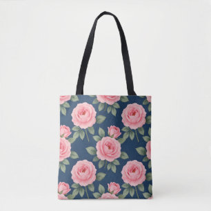 Üppiges botanisches Rosenmuster in Rosa Tasche