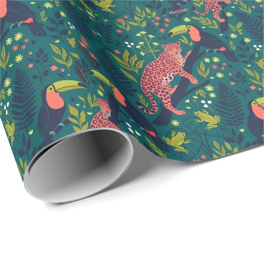 Üppiges Dschungel-Tiermuster Geschenkpapier (Rolleneckpunkt)