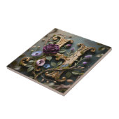 Üppiges goldenes Blumeninitial H Monogramm Fliese (Seite)