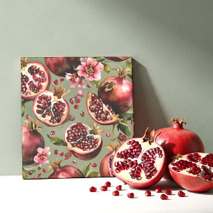 Üppiges Granatapfel-Frucht- und Blumenmuster Fliese