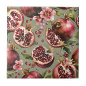 Üppiges Granatapfel-Frucht- und Blumenmuster Fliese (Vorderseite)