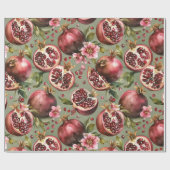 Üppiges Granatapfel-Frucht- und Blumenmuster Geschenkpapier (Flach)