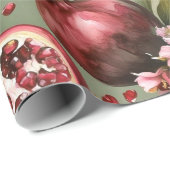Üppiges Granatapfel-Frucht- und Blumenmuster Geschenkpapier (Rolleneckpunkt)