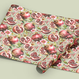 Üppiges Granatapfel-Frucht- und Blumenmuster Geschenkpapier