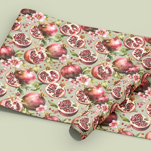 Üppiges Granatapfel-Frucht- und Blumenmuster Geschenkpapier