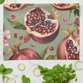 Üppiges Granatapfel-Frucht- und Blumenmuster Geschirrtuch (Gefaltet)