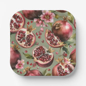 Üppiges Granatapfel-Frucht- und Blumenmuster Pappteller (Vorderseite)