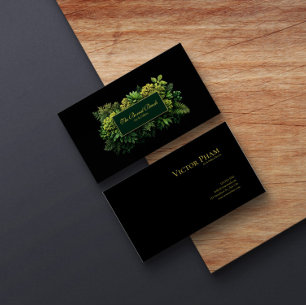 Üppiges Grün Schwarz Gold Rahmen Botanisch Visitenkarte