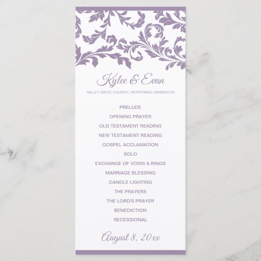 Üppiges Hochzeitsprogramm | Lavendel-Lila Programm (Vorderseite)
